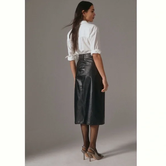 NWOT Anthropologie Pilcro Faux Leather Moto Midi Skirt 2 Pencil Vegan Punk Black - Picture 4 of 16